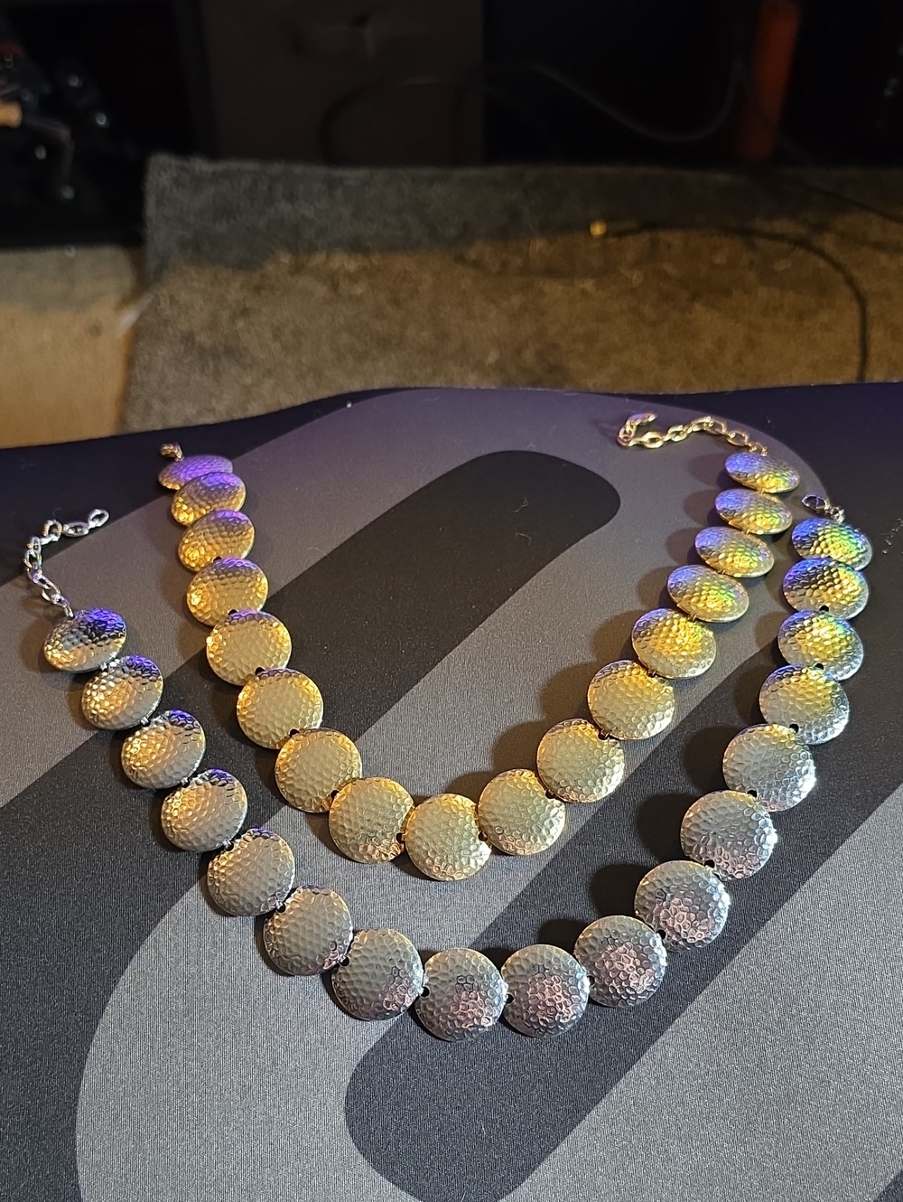 Hammered Disc Statement Necklace Set in Gold and Silver